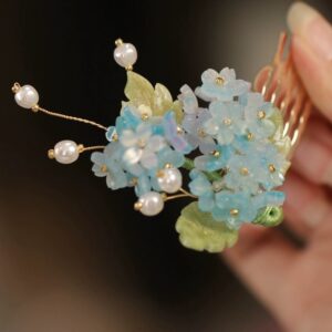 Blue hydrangea hair comb