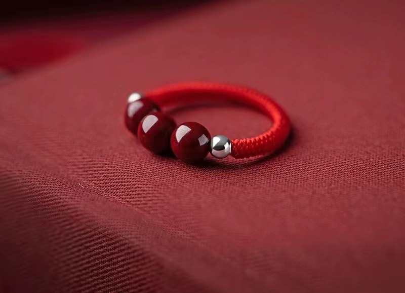 Cinnabar red rope silver ring