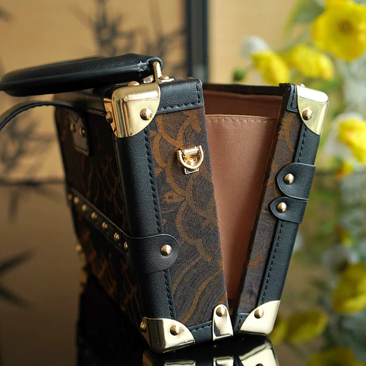 Song Brocade Mini Luxury Handheld Trunk - Black - Image 4