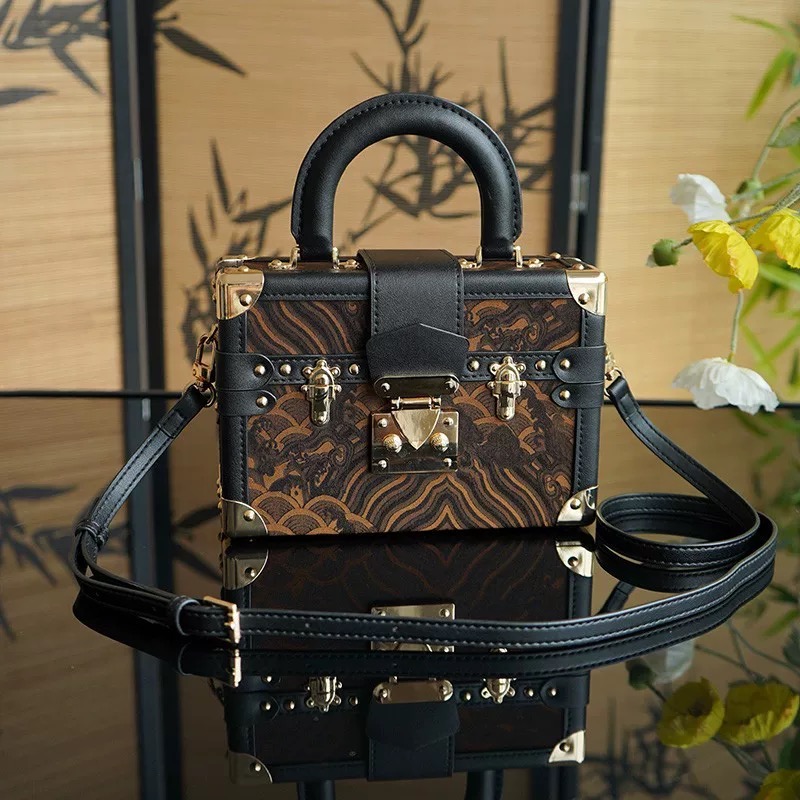 Song Brocade Mini Luxury Handheld Trunk - Black - Image 2