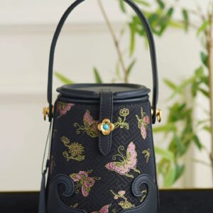 Song Brocade Butterfly & Blossom Pattern Bucket Bag