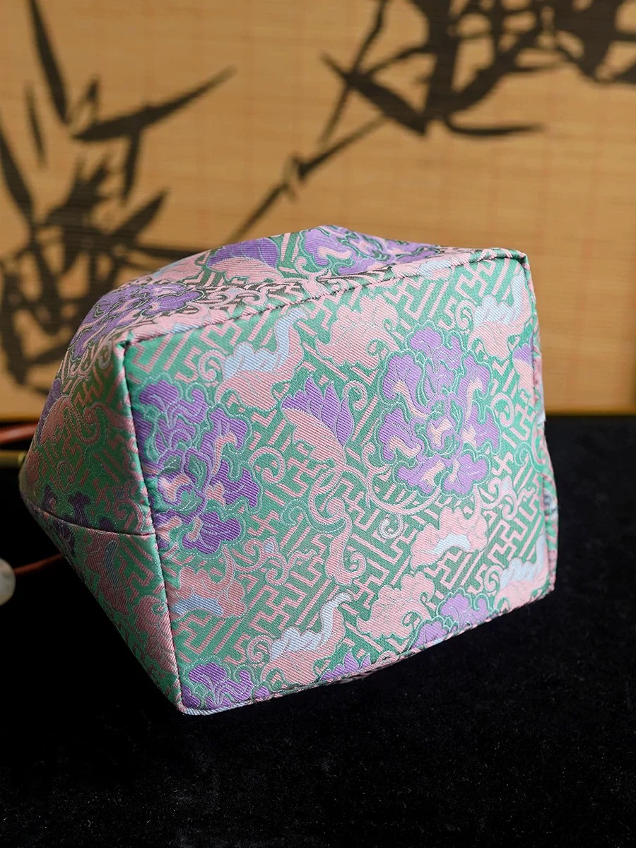 Song Brocade Drawstring Handbag-Longevity & Peony Pattern - Image 4