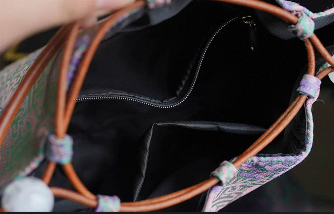 Song Brocade Drawstring Handbag-Longevity & Peony Pattern - Image 6