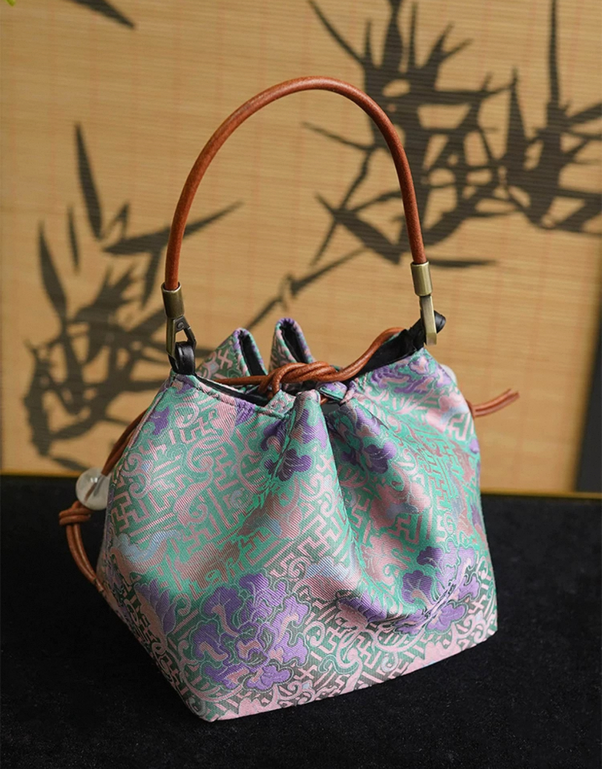 Song Brocade Drawstring Handbag-Longevity & Peony Pattern - Image 2