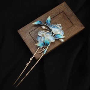 Velvet Blossom Hairpin - Light blue